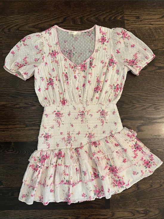 Dresses & Skirts - Loveshack Fancy Ivory Floral Mini Dress with Pink Rose Print
